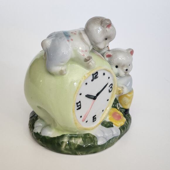 Vintage 1970s Ceramic Bear Clock Piggy Bank | Hand-Painted Pastel Nursery Decor - Picture 5 of 10